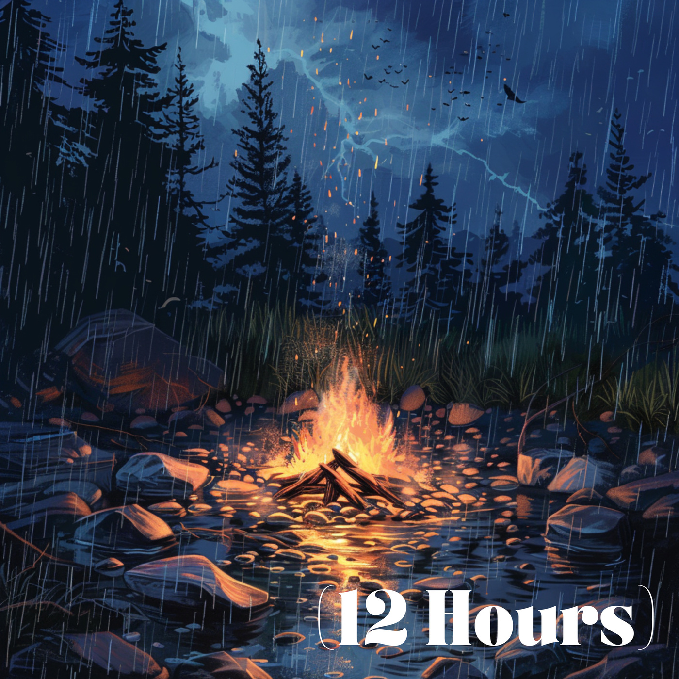 Rain Drizzling on Campfire | Sleep Sound (12 Hours)