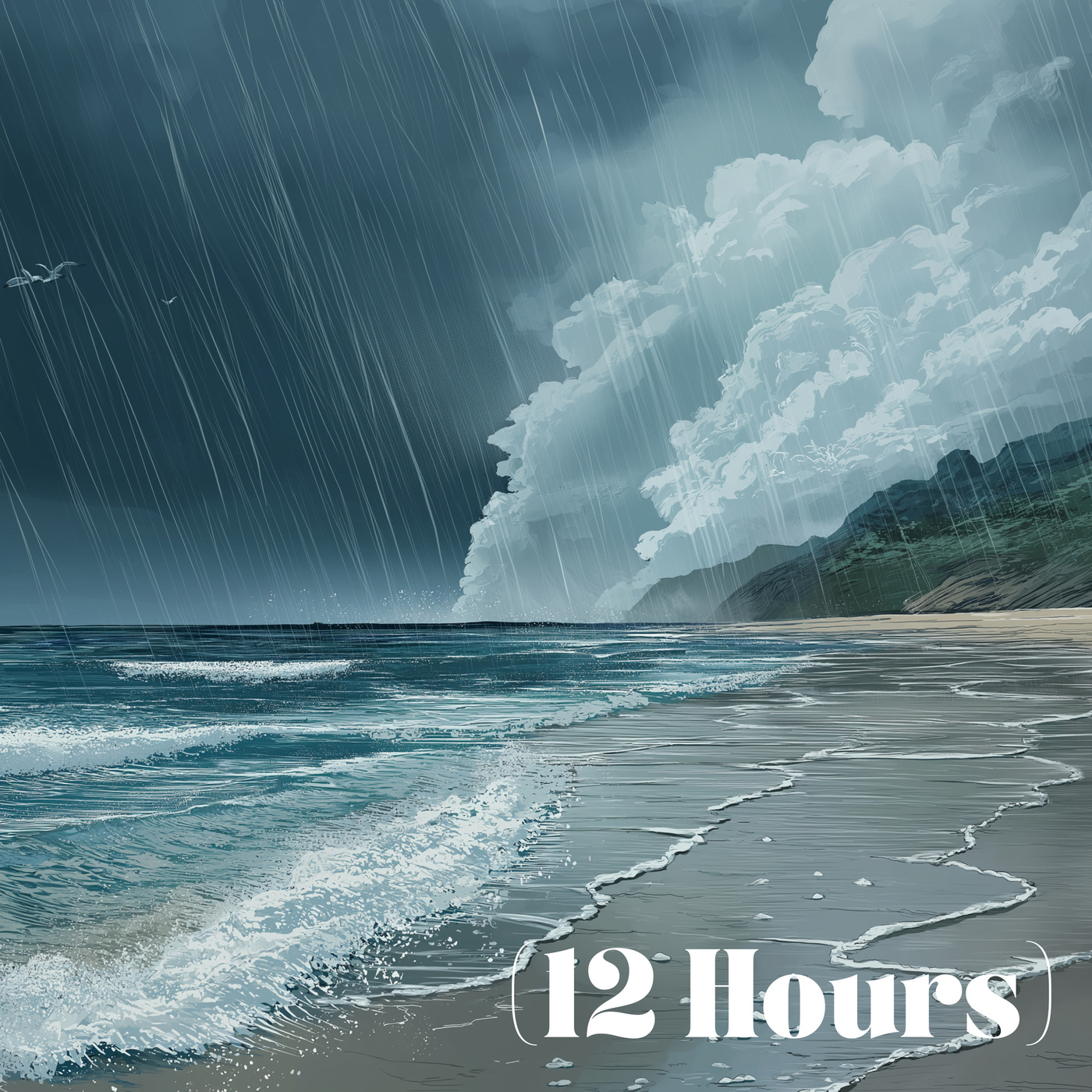 Rainstorm and Ocean Waves Crashing On Beach | Sleep Sound (12 Hours)