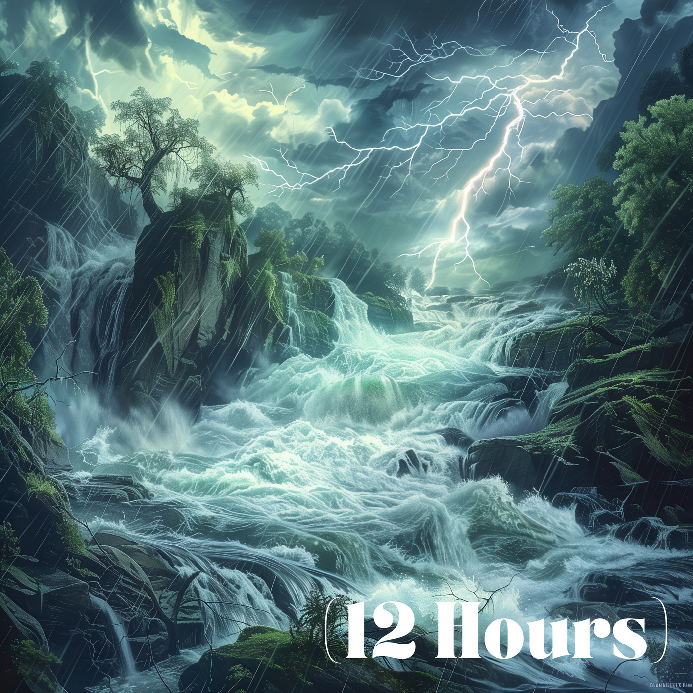 River Rushing in Thunderstorm | Sleep Sound (12 Hours)