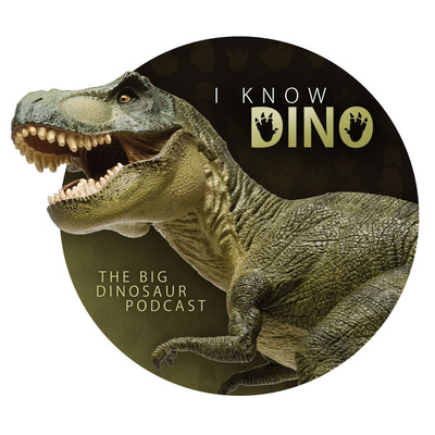 Logo of I Know Dino: The Big Dinosaur Podcast, featuring a picture of a Tyrannosaurus