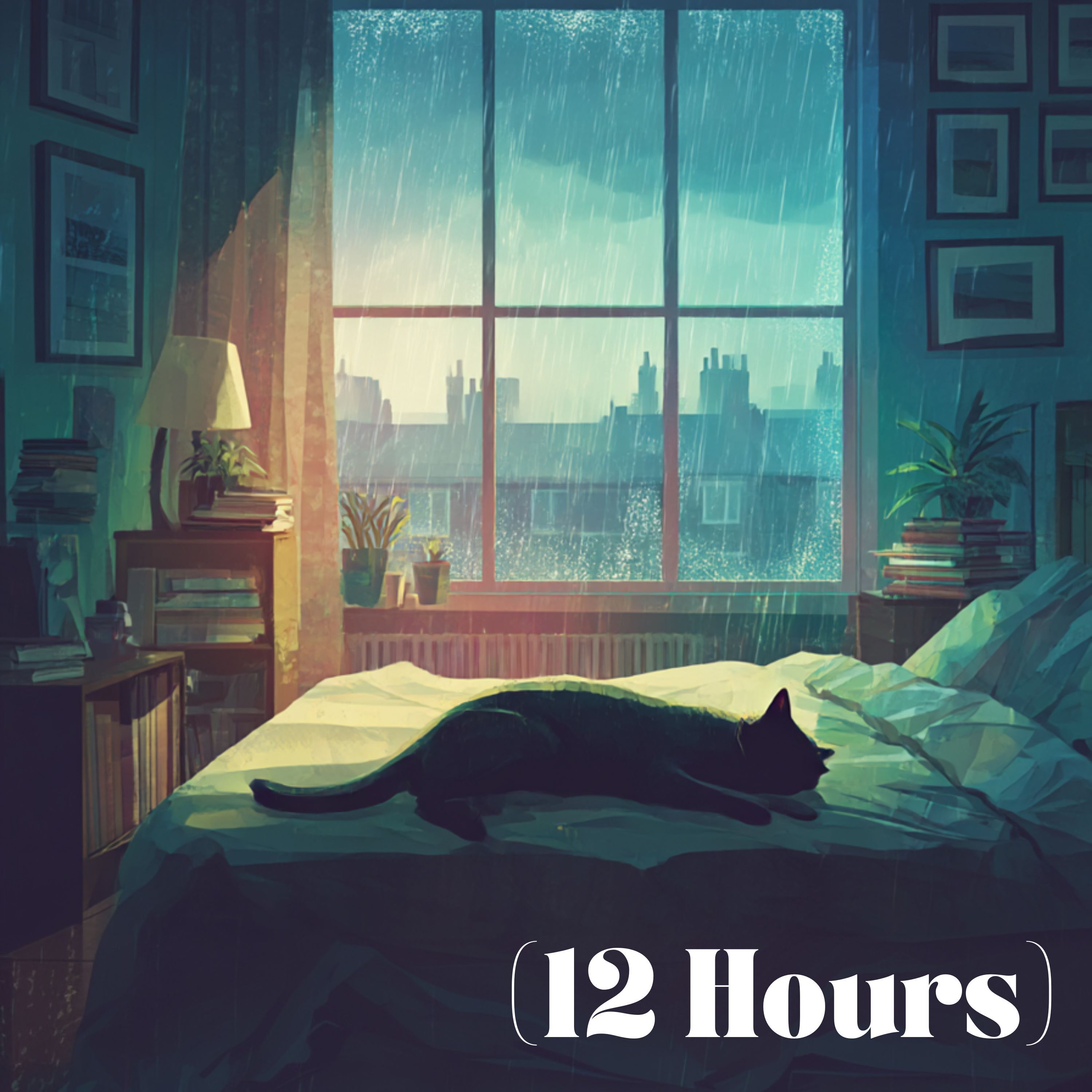 Cat Purring During a Raging Rain and Thunderstorm | Sleep Sound (12 Hours)