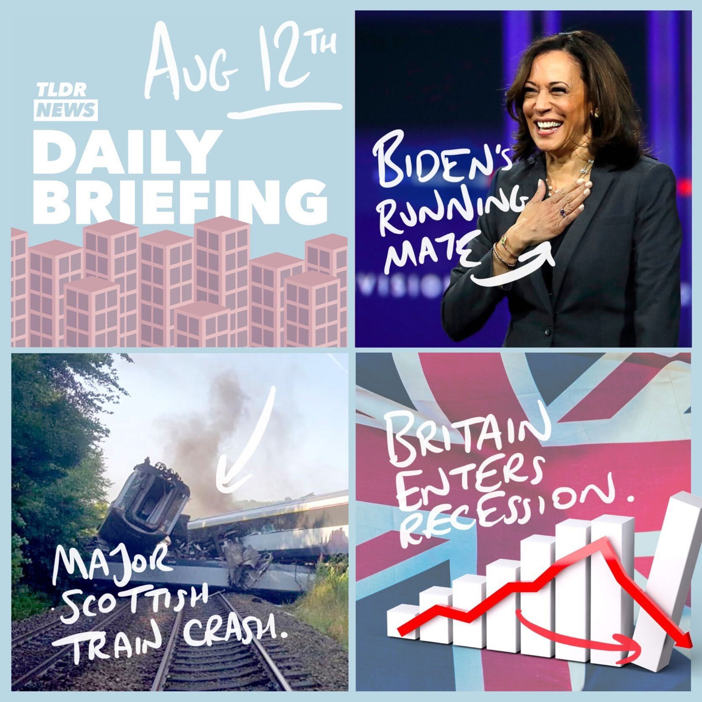 Aug 12: Scottish Train Crash, Britain Enters Recession & Kamala Harris Selected